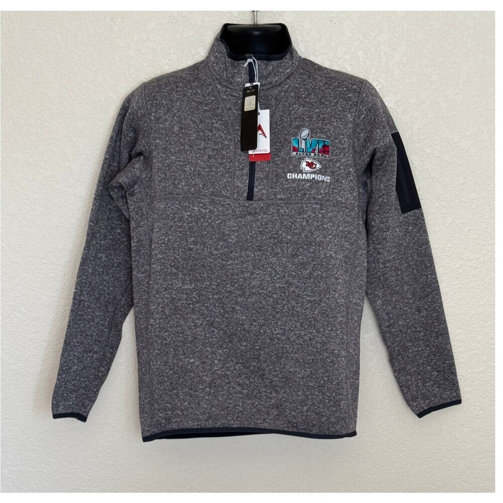 Kansas City Chiefs Super Bowl 57 LVII Fortune 1/4 Zip Sweater Grey, M
